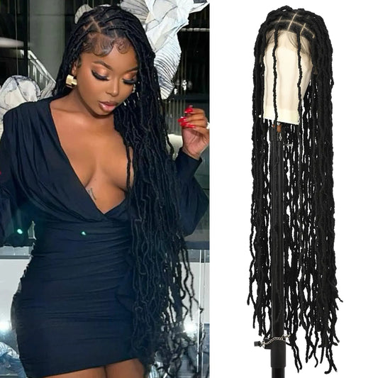 40 Inches Full Double Lace Front Square Knotless Locs Braided Wig With Baby Hairs