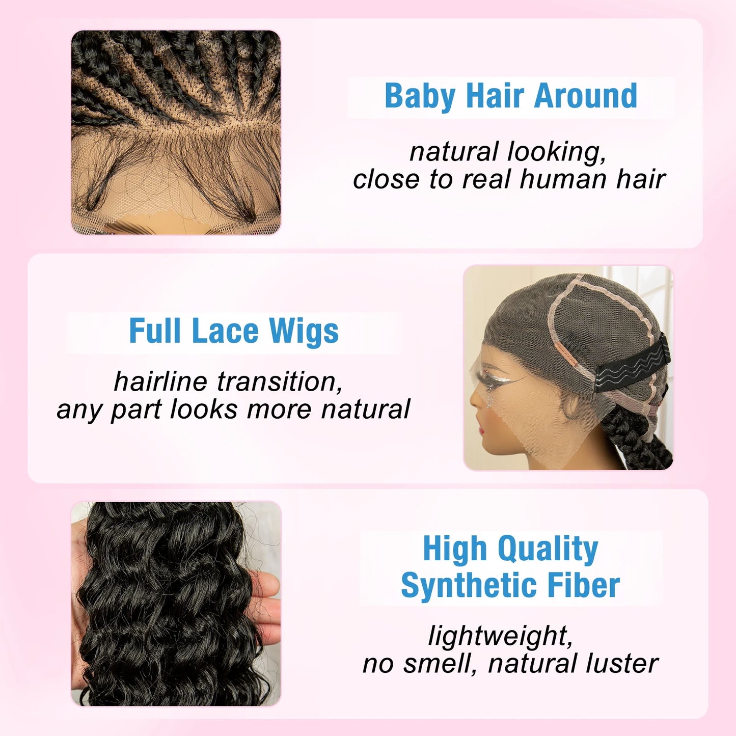 30 inches Synthetic Braided Wig with Ponytail Full Lace Cornrow Box Braids Wig with Curly Wavy Braiding Wigs - Britica's Beauty On The Go
