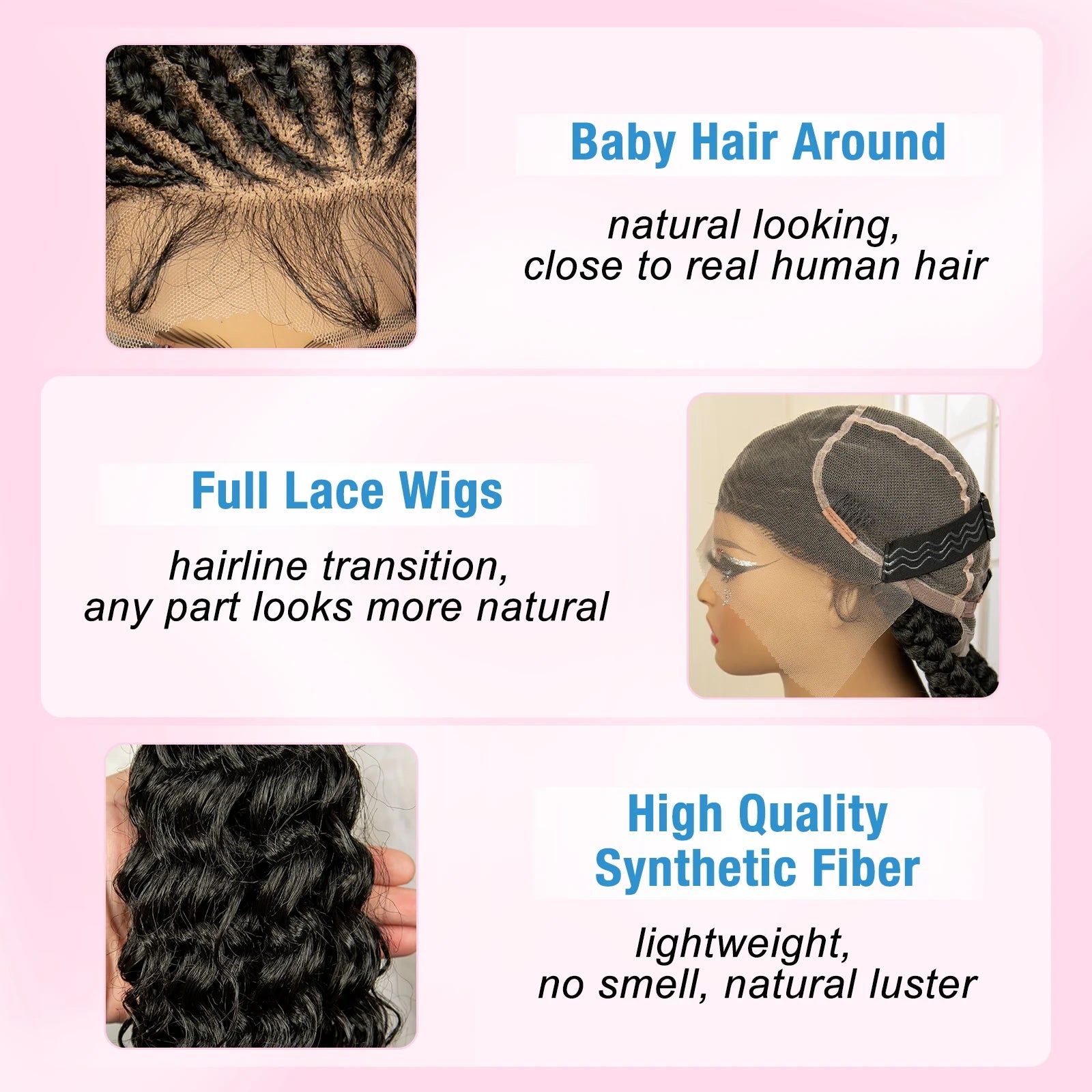 30 inches Synthetic Braided Wig with Ponytail Full Lace Cornrow Box Braids Wig with Curly Wavy Braiding Wigs - Britica's Beauty On The Go