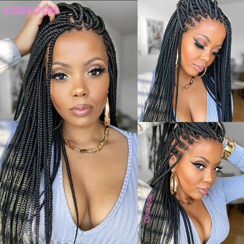 Cornrows Braided Wig Small Square Knotless Box Braids Wigs For Black Women With Baby Hair Synthetic Long 36Inches Braiding Hair - Britica's Beauty On The Go