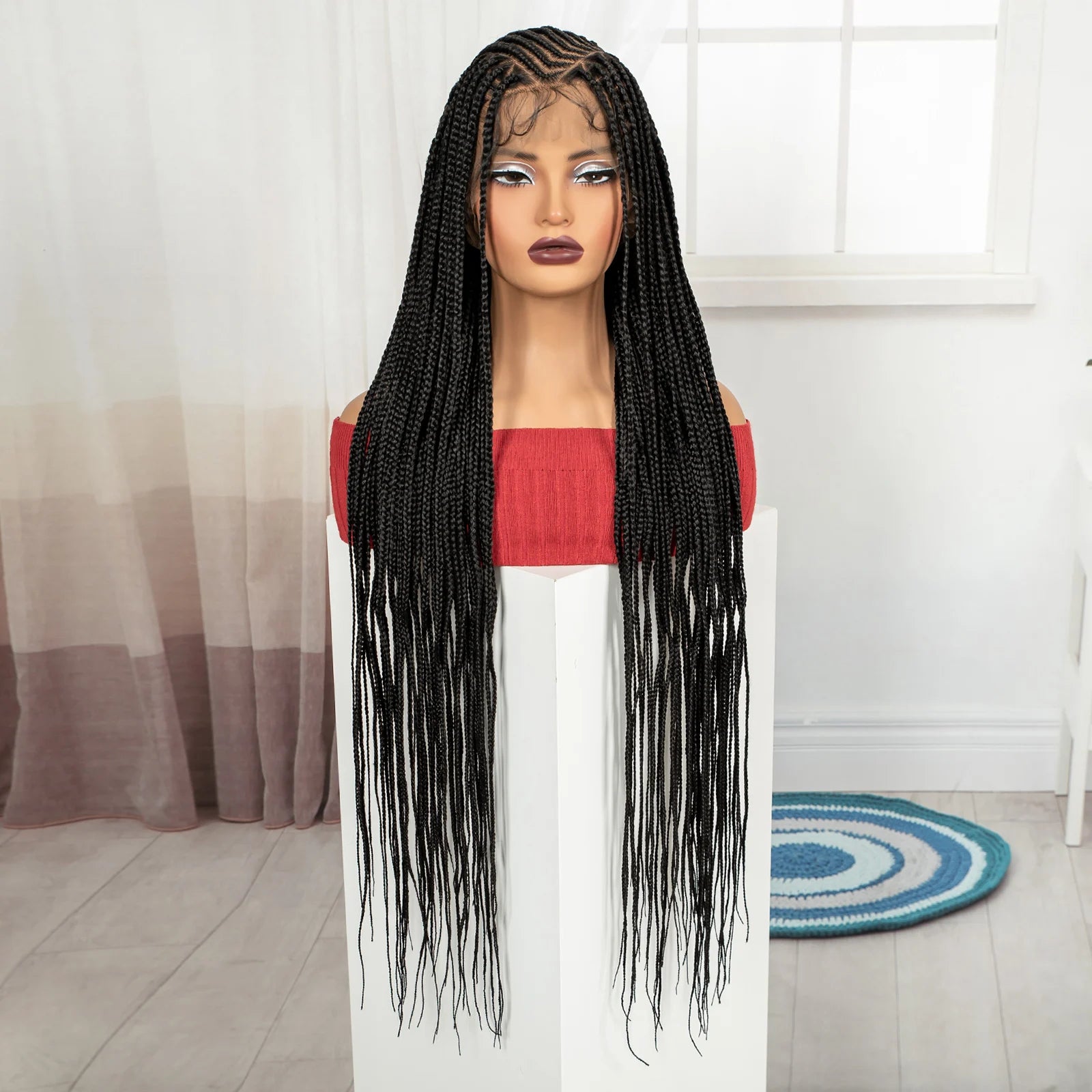 Cornrow Braided Wigs 36in Synthetic Full Lace Braiding Hair Wigs Knotless Lace Frontal Braids Wig with Baby Hair - Britica's Beauty On The Go