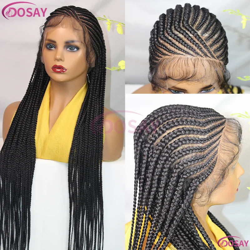 36Inch Long Straight Full Lace Front Wigs for Black Women Synthetic Box Cornrow Knotless Black Wig - Britica's Beauty On The Go