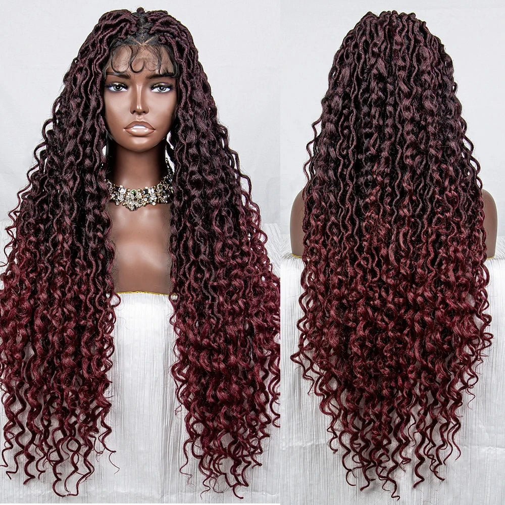 36 Inches Braided Wigs Synthetic Full Lace Front Wigs with Baby Hair Pre-plucked Full Lace Wig for Black Women Daily Wear
