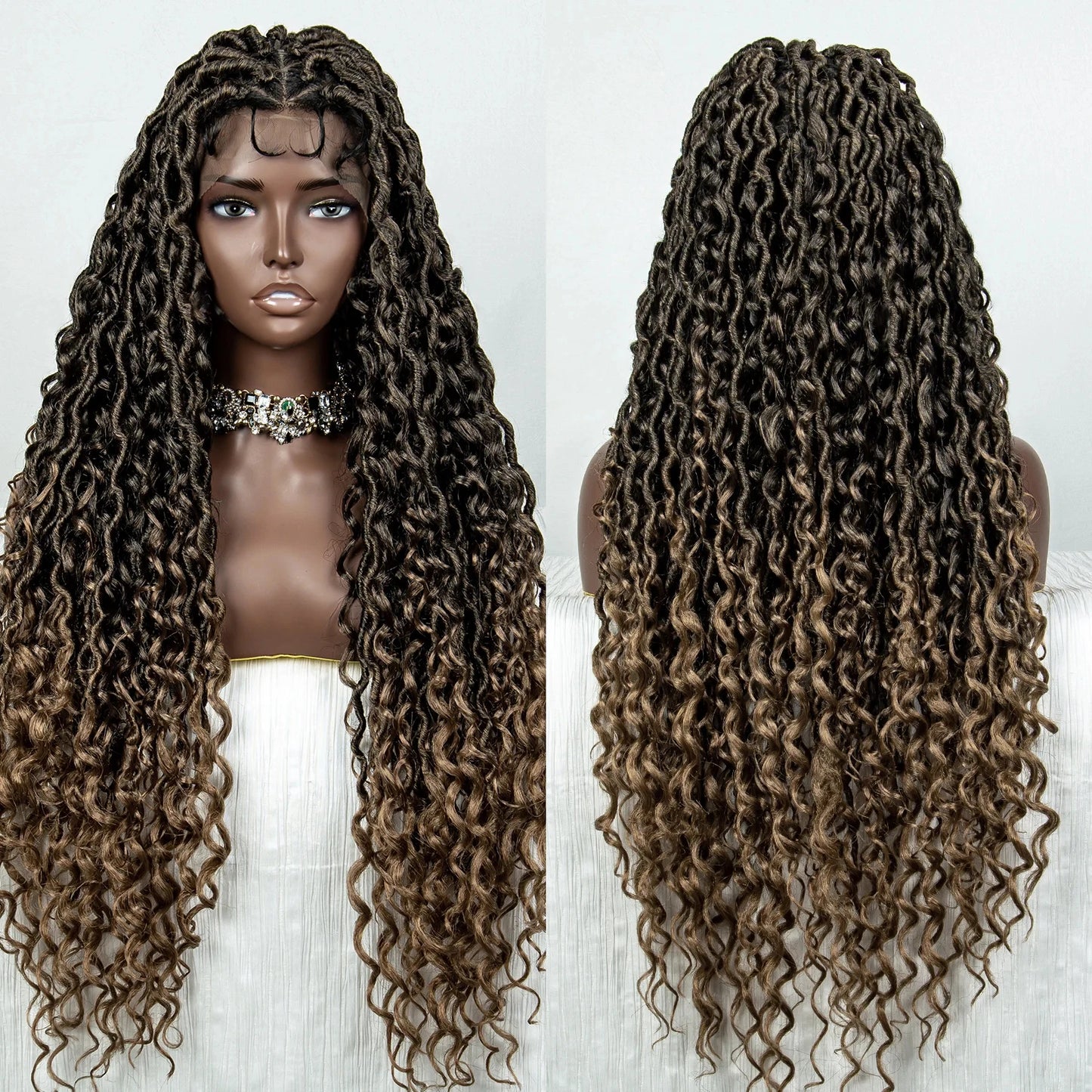 36 Inches Braided Wigs Synthetic Full Lace Front Wigs with Baby Hair Pre-plucked Full Lace Wig for Black Women Daily Wear