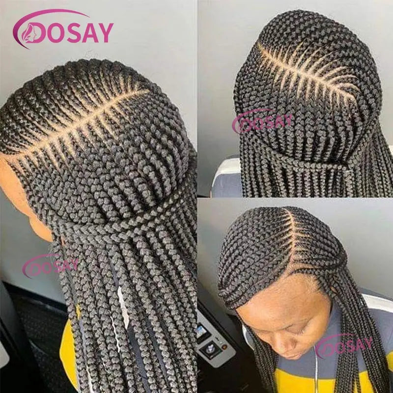 36'' Burgundy Full Lace Braided Wigs Faux Locs for Black Women Synthetic Knotless Cornrow Braid Wig Side Part Wig Box Braids Wig