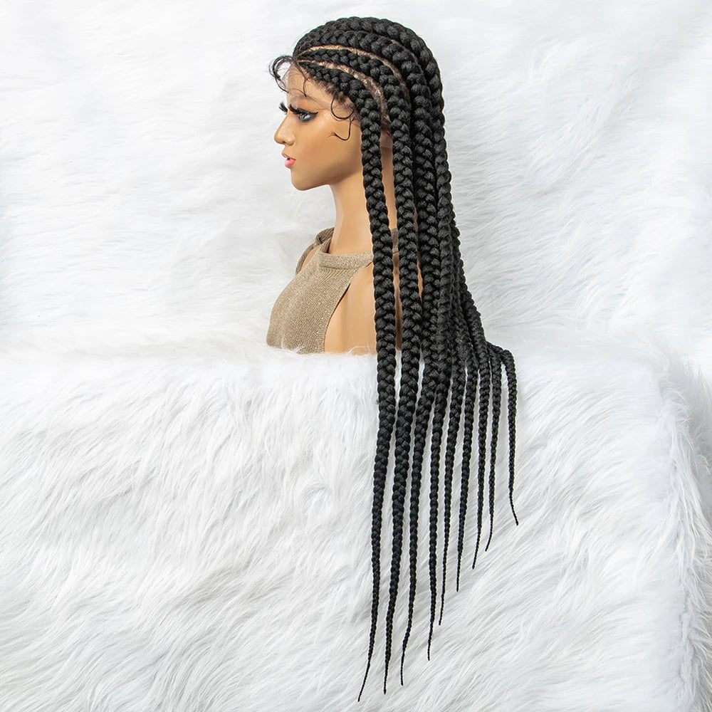 KIMA Synthetic 36 inch Cornrow Braided Wigs Transparent Full Lace Wig Box Braids With Baby Hair for Black Women - Britica's Beauty On The Go