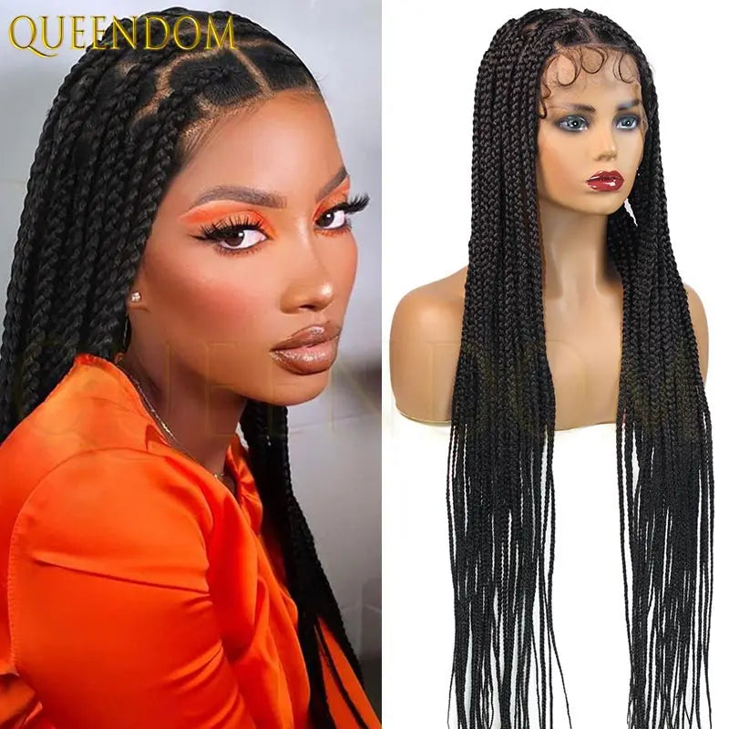 36Inch Side Part Double Lace Front Braided Wigs African Cornrow Knotless Box Full Lace Braid Wigs for Black Women with baby hair - Britica's Beauty On The Go