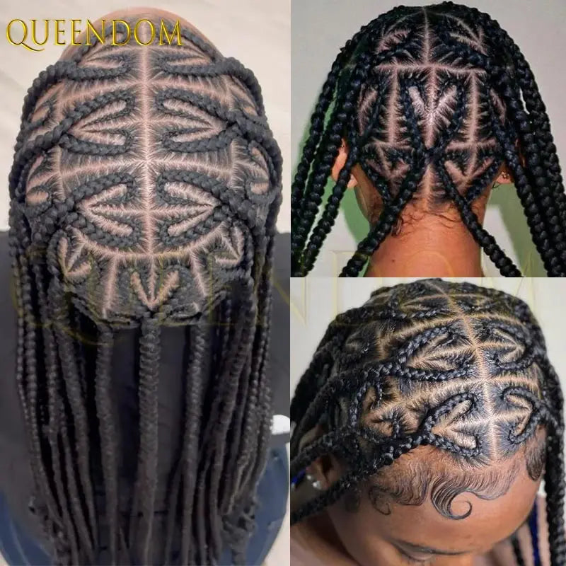 36Inch Side Part Double Lace Front Braided Wigs African Cornrow Knotless Box Full Lace Braid Wigs for Black Women with baby hair - Britica's Beauty On The Go