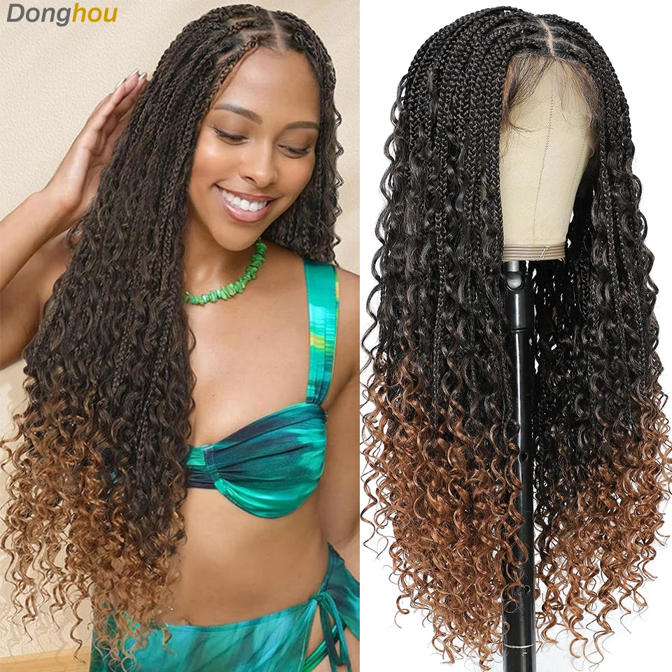Ombre Boho Knotless Braided Wigs for Black Women 1B T30 Colors Bohemian Box Braids Wigs Perruques Tresses Africaines Naturelles - Britica's Beauty On The Go