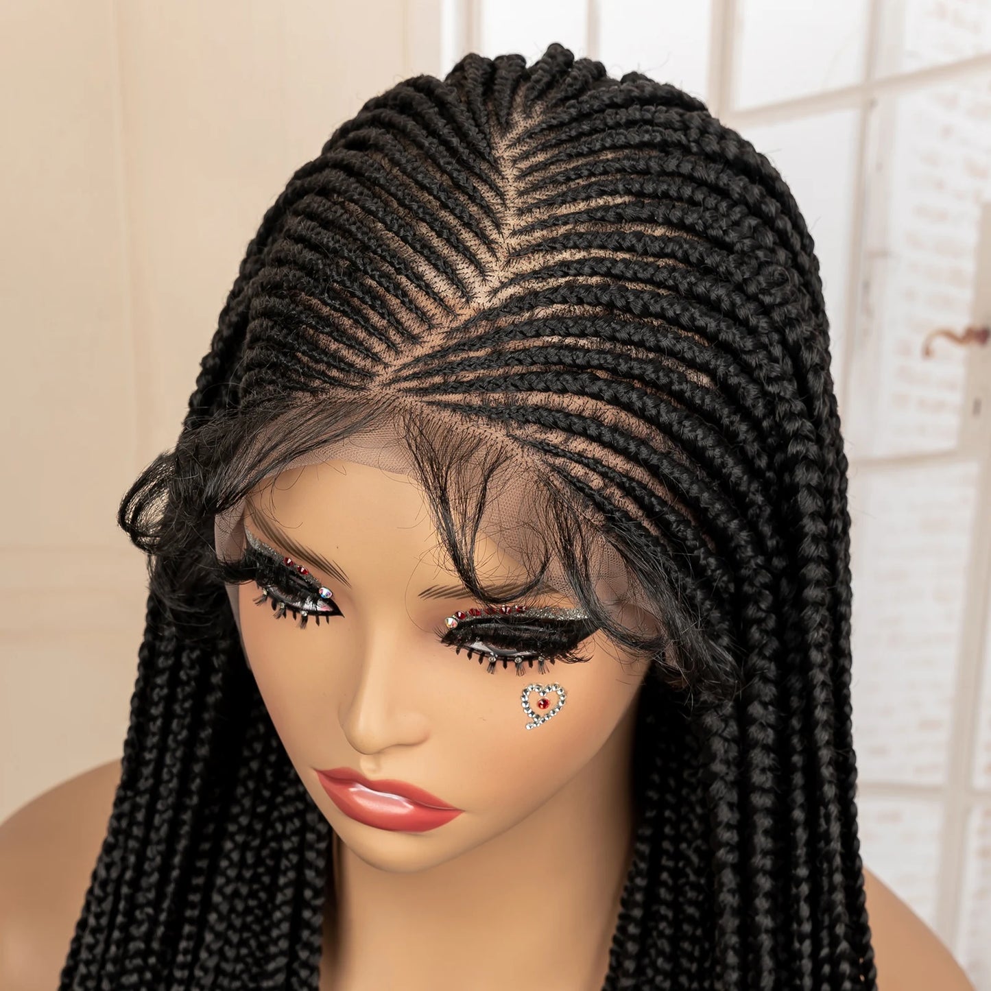 32 Inches African Hair Wigs Synthetic Cornrow Braided Wig 360 Full Lace Square Knotless Box Braiding Wig - Britica's Beauty On The Go