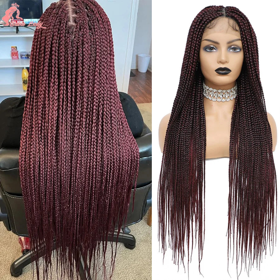 Full Lace Synthetic Afro Cornrow Braided Wigs Knotless Box Braids Wig For Black Women 36 Inches Goddess Handmade Braiding Wig - Britica's Beauty On The Go