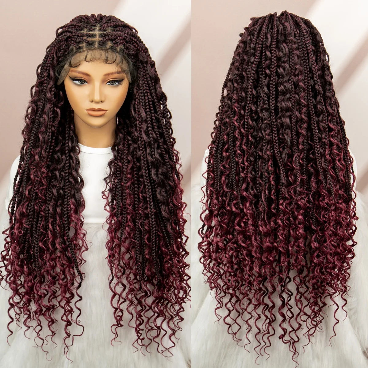 32inch Synthetic Knotless Box Braided Wigs Bohemian Boho Braids Wigs Lace Front Braided Lace Wigs with Baby Hair - Britica's Beauty On The Go