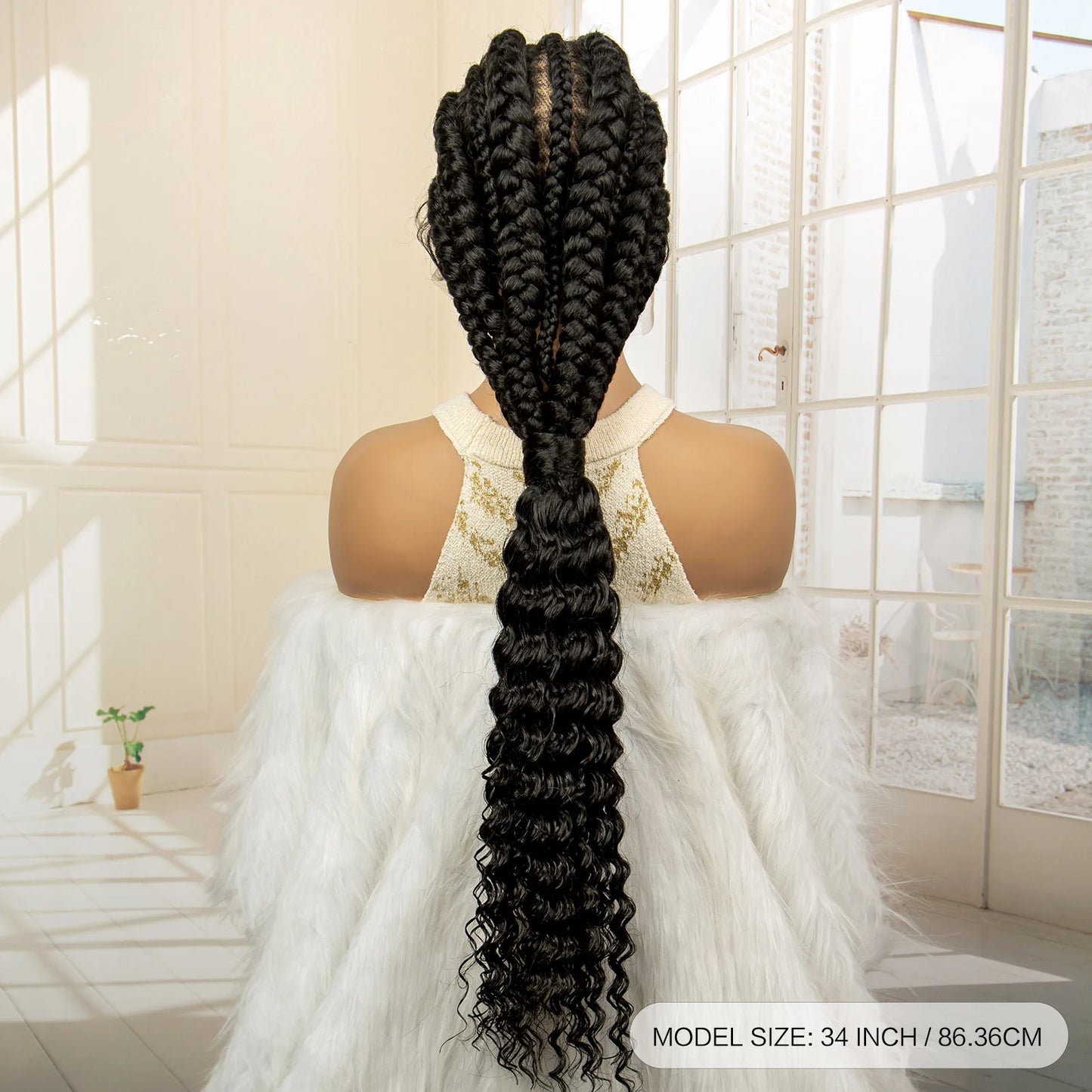 30 inches Synthetic Braided Wig with Ponytail Full Lace Cornrow Box Braids Wig with Curly Wavy Braiding Wigs - Britica's Beauty On The Go