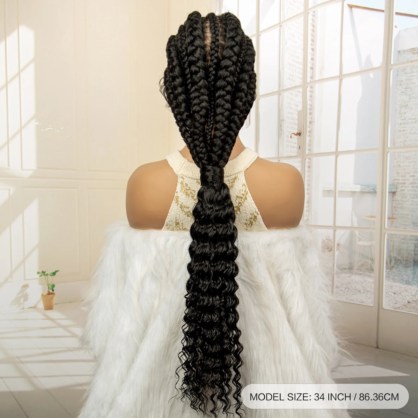 30 inches Synthetic Braided Wig with Ponytail Full Lace Cornrow Box Braids Wig with Curly Wavy Braiding Wigs - Britica's Beauty On The Go