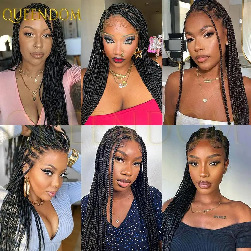 Synthetic Knotless Box Full Lace Cornrow Braiding Wigs African Braided Hair, Lace Frontal Crochet Braids Wig - Britica's Beauty On The Go
