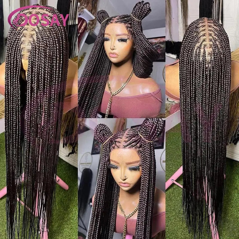 36Inch Synthetic Long Box Braided Wig Full Lace Straight Knotless Cornrow Braids with Baby Hair - Britica's Beauty On The Go
