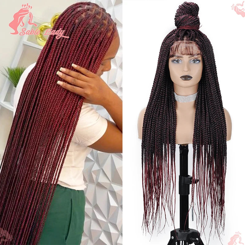 36" Synthetic Knotless Box Braided Wig Cornrow Braids Lace Wigs Full Lace Braid Unit - Britica's Beauty On The Go