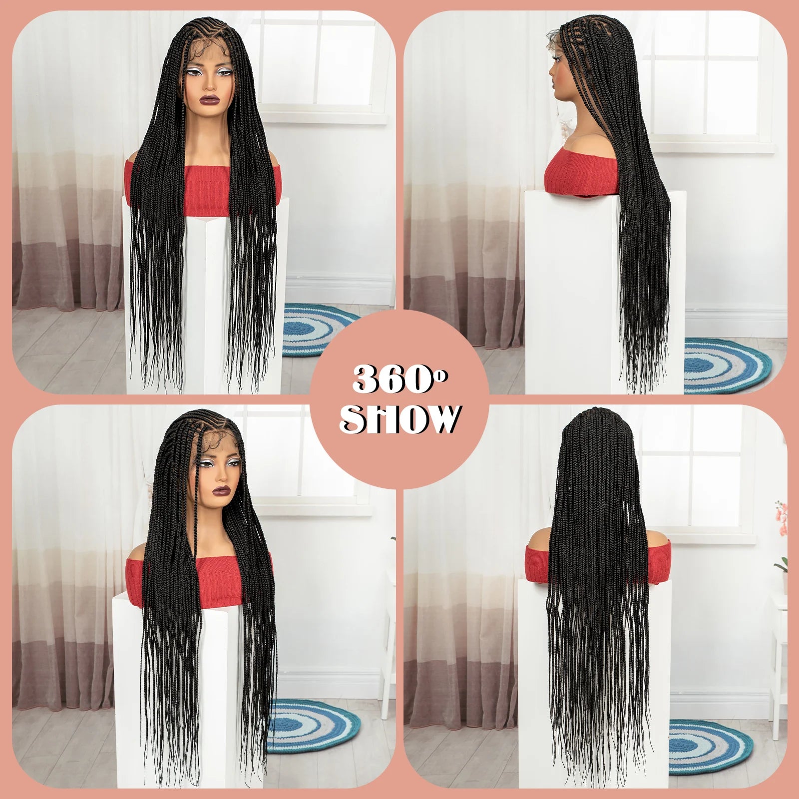 Cornrow Braided Wigs 36in Synthetic Full Lace Braiding Hair Wigs Knotless Lace Frontal Braids Wig with Baby Hair - Britica's Beauty On The Go