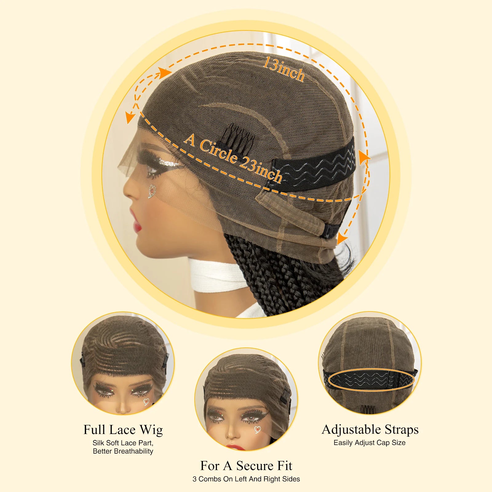 Full Lace Cornrow Braided Wig 36 inches Lace Frontal Square Knotless Box Braid Unit - Britica's Beauty On The Go