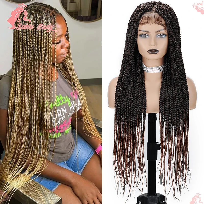 36" Synthetic Knotless Box Braided Wig Cornrow Braids Lace Wigs Full Lace Braid Unit - Britica's Beauty On The Go