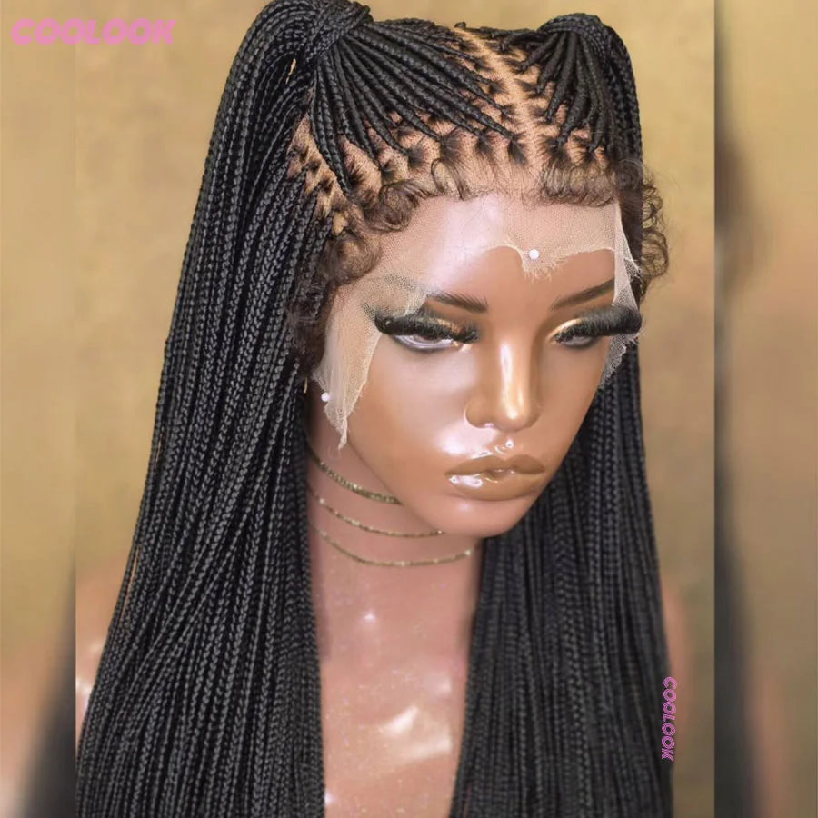Cornrows Braided Wig Small Square Knotless Box Braids Wigs For Black Women With Baby Hair Synthetic Long 36Inches Braiding Hair - Britica's Beauty On The Go