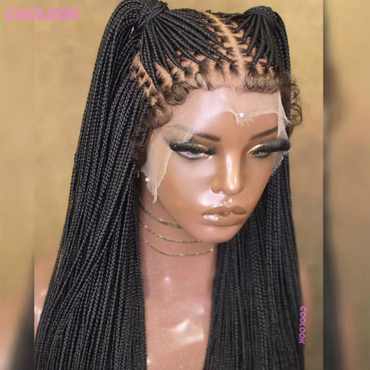 Cornrows Braided Wig Small Square Knotless Box Braids Wigs For Black Women With Baby Hair Synthetic Long 36Inches Braiding Hair - Britica's Beauty On The Go