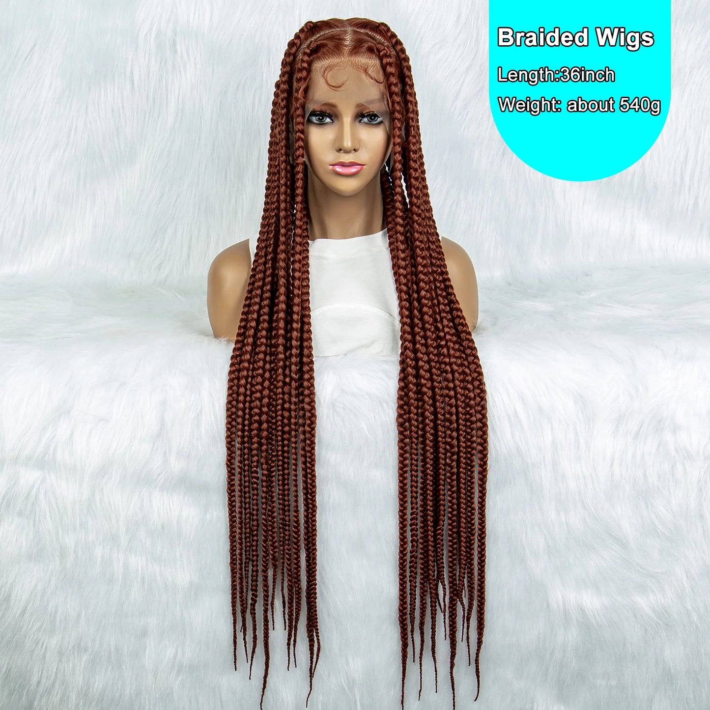 Ginger Cornrow Braids Full Lace Braided Wigs, Lace Front Square Knotless Box Braids, 350 Color