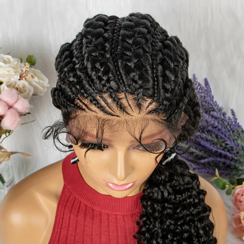 Synthetic Lace Front Cornrow Braids Wigs 28 Inch Double Dutch Braids Handmade Twist Braided Wigs with Baby Hair - Britica's Beauty On The Go