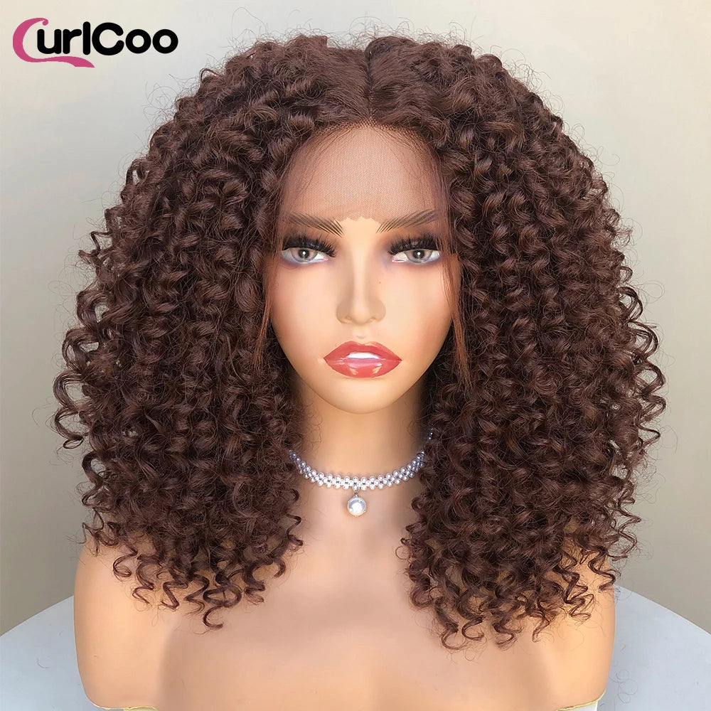CurlyCoo Synthetic Curly Lace Front, Short Kinky Curly Bob Wig Ombre Natural Water Wave - Britica's Beauty On The Go