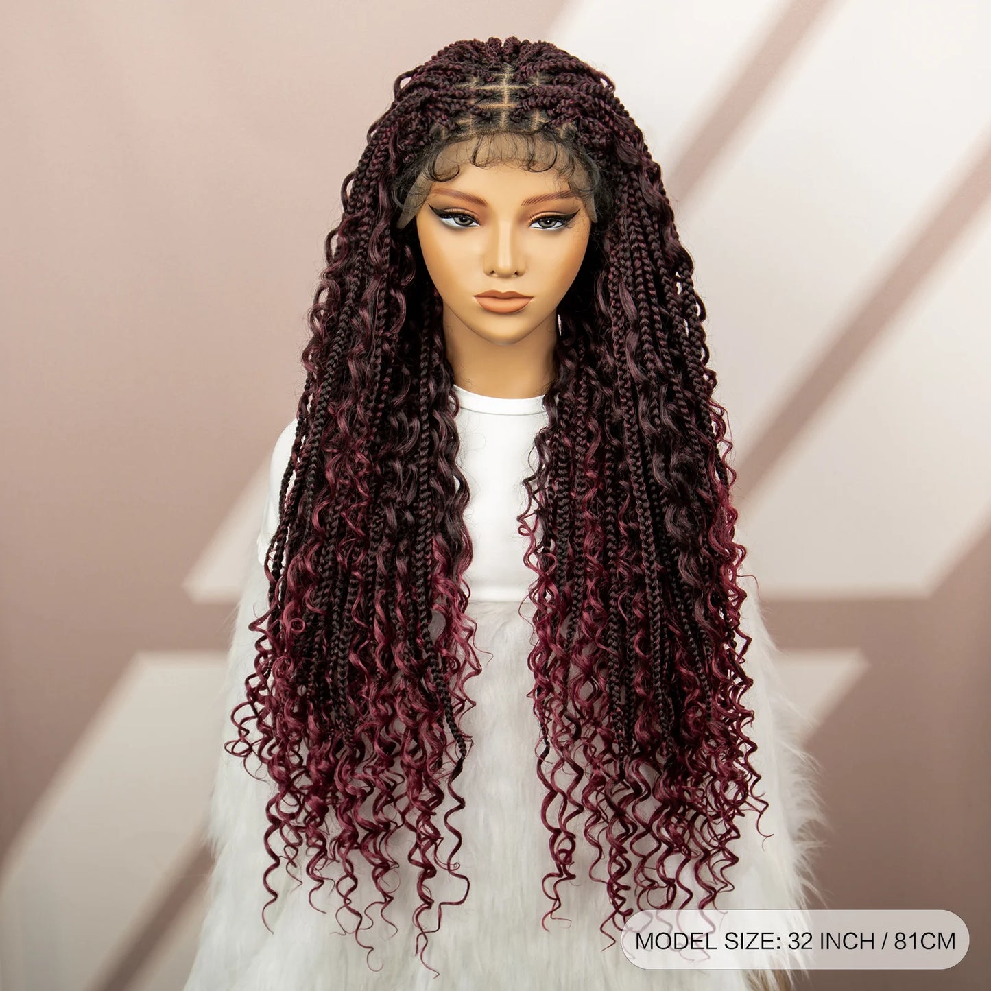 32inch Synthetic Knotless Box Braided Wigs Bohemian Boho Braids Wigs Lace Front Braided Lace Wigs with Baby Hair - Britica's Beauty On The Go