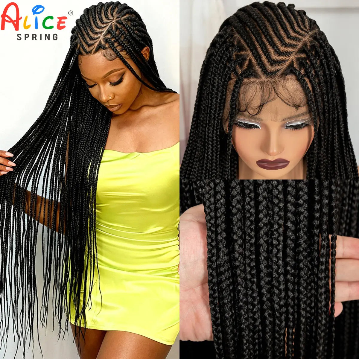 Cornrow Braided Wigs 36in Synthetic Full Lace Braiding Hair Wigs Knotless Lace Frontal Braids Wig with Baby Hair - Britica's Beauty On The Go