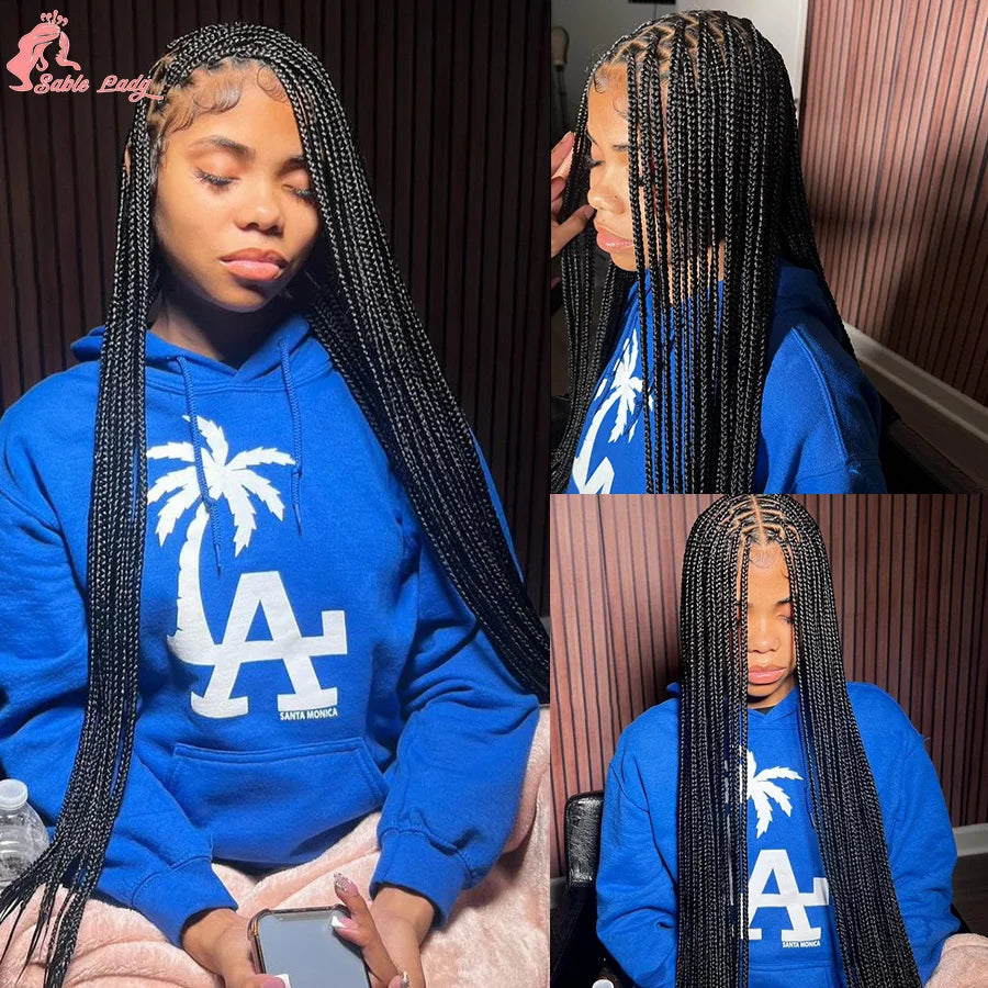 Full Lace Synthetic Afro Cornrow Braided Wigs Knotless Box Braids Wig For Black Women 36 Inches Goddess Handmade Braiding Wig - Britica's Beauty On The Go