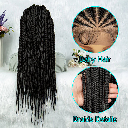 13x6 Lace Front Braided Wigs, Synthetic Lace Front Wig Cornrow with Baby Hair.