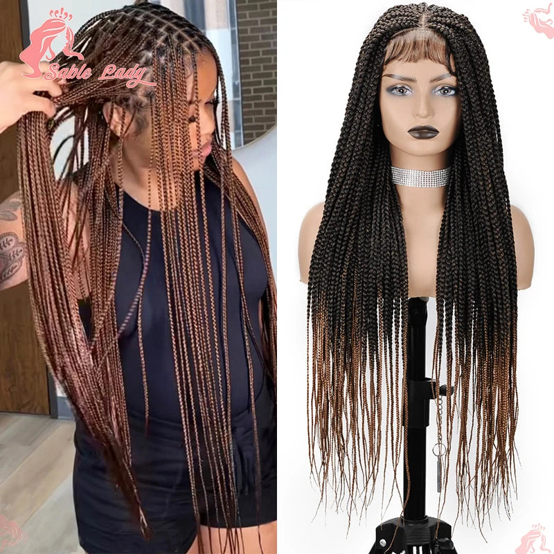 36" Synthetic Knotless Box Braided Wig Cornrow Braids Lace Wigs Full Lace Braid Unit - Britica's Beauty On The Go