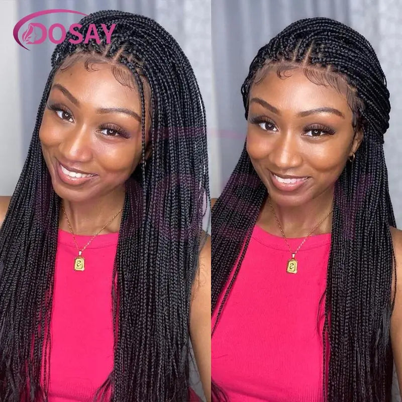 36Inch Synthetic Long Box Braided Wig Full Lace Straight Knotless Cornrow Braids with Baby Hair - Britica's Beauty On The Go