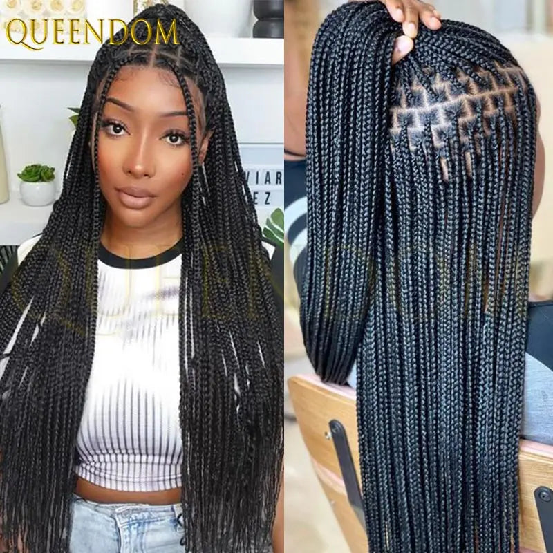 Synthetic Knotless Box Full Lace Cornrow Braiding Wigs African Braided Hair, Lace Frontal Crochet Braids Wig - Britica's Beauty On The Go