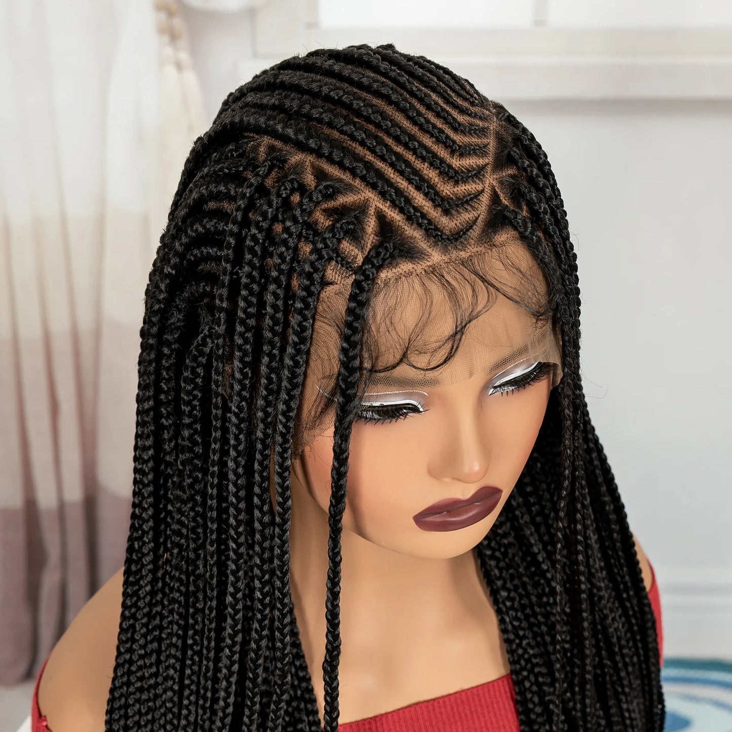 Cornrow Braided Wigs 36in Synthetic Full Lace Braiding Hair Wigs Knotless Lace Frontal Braids Wig with Baby Hair - Britica's Beauty On The Go