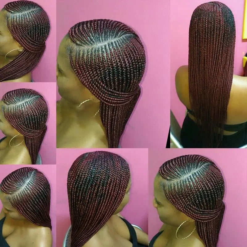 36'' Burgundy Full Lace Braided Wigs Faux Locs for Black Women Synthetic Knotless Cornrow Braid Wig Side Part Wig Box Braids Wig