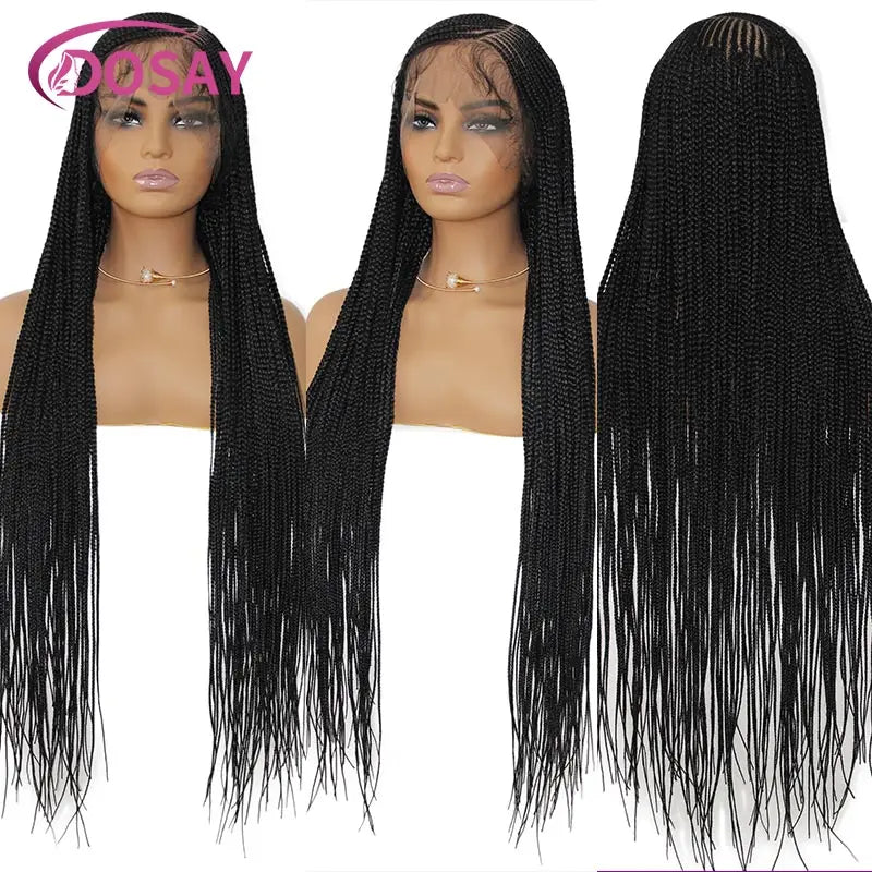 36'' Burgundy Full Lace Braided Wigs Faux Locs for Black Women Synthetic Knotless Cornrow Braid Wig Side Part Wig Box Braids Wig