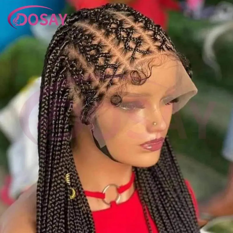36" Criss Cross Full Lace Wig Braided Knotless Cornrow Braids Lace Wigs With Baby Hair