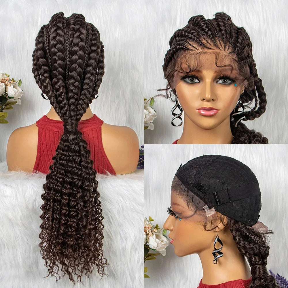 Synthetic Lace Front Cornrow Braids Wigs 28 Inch Double Dutch Braids Handmade Twist Braided Wigs with Baby Hair - Britica's Beauty On The Go