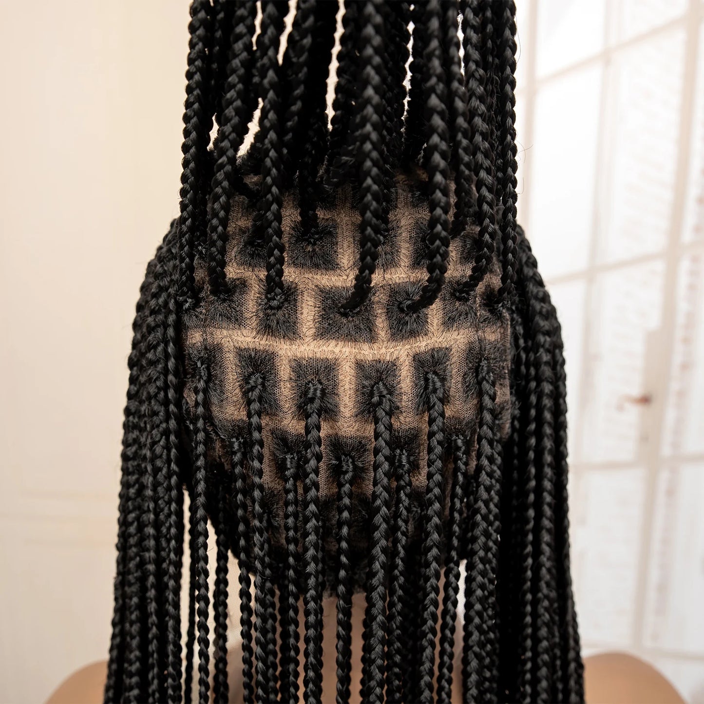 32 Inches African Hair Wigs Synthetic Cornrow Braided Wig 360 Full Lace Square Knotless Box Braiding Wig - Britica's Beauty On The Go