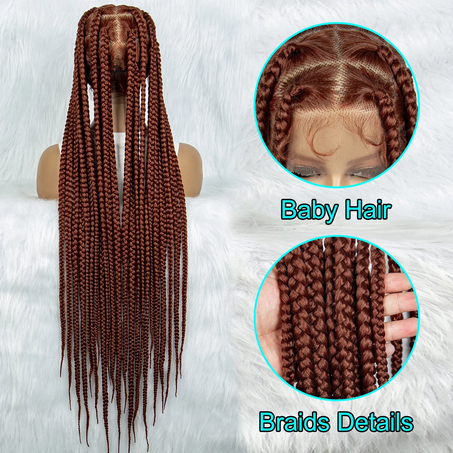 Ginger Cornrow Braids Full Lace Braided Wigs, Lace Front Square Knotless Box Braids, 350 Color