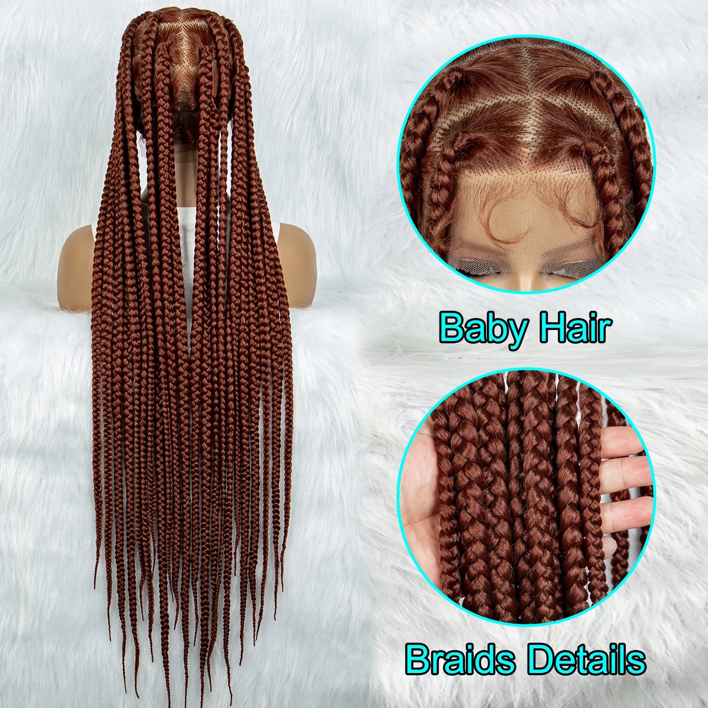 Ginger Synthetic Cornrow Braided Wigs Full Lace Wig 36 inches Knotless Jumbo Box Braids Wigs 350 Color - Britica's Beauty On The Go