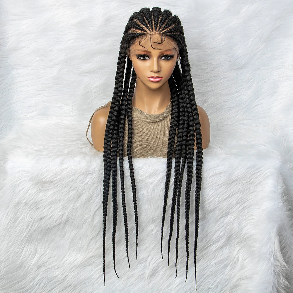 KIMA Synthetic 36 inch Cornrow Braided Wigs Transparent Full Lace Wig Box Braids With Baby Hair for Black Women - Britica's Beauty On The Go