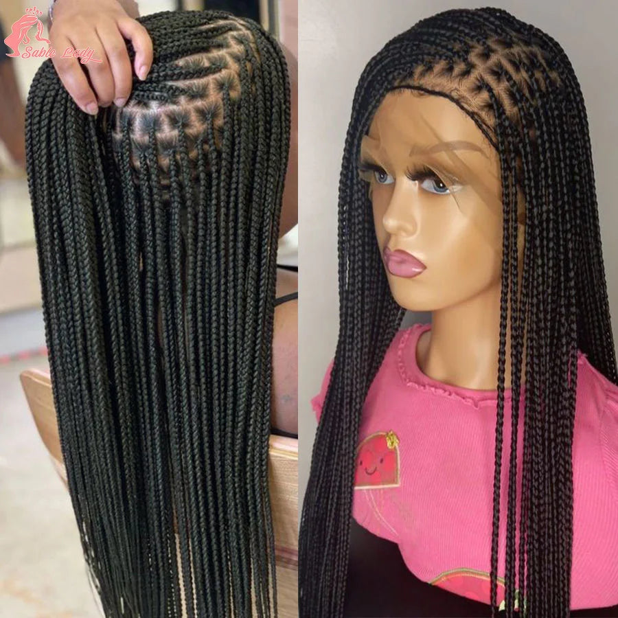 Full Lace Synthetic Afro Cornrow Braided Wigs Knotless Box Braids Wig For Black Women 36 Inches Goddess Handmade Braiding Wig - Britica's Beauty On The Go