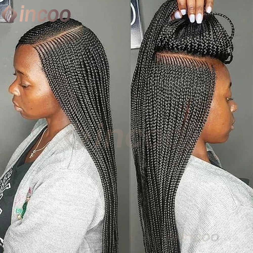 36" Side Part Cornrow Braided Wigs Synthetic Full Lace Wig Knotless Box Braided Unit - Britica's Beauty On The Go