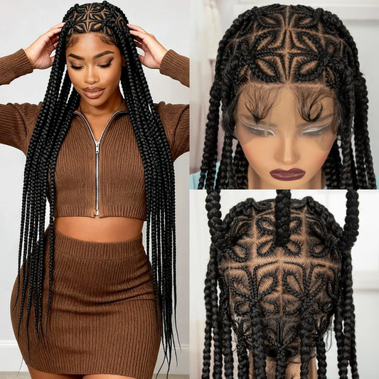 36in Full Lace Cornrow Braided Wigs, Box Braided Lace Wigs with Baby Hair