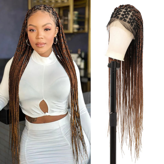 Criss Cross Knotless Box Braided Wigs with Baby Hair 36" Cornrow Lace Front Braids Wigs