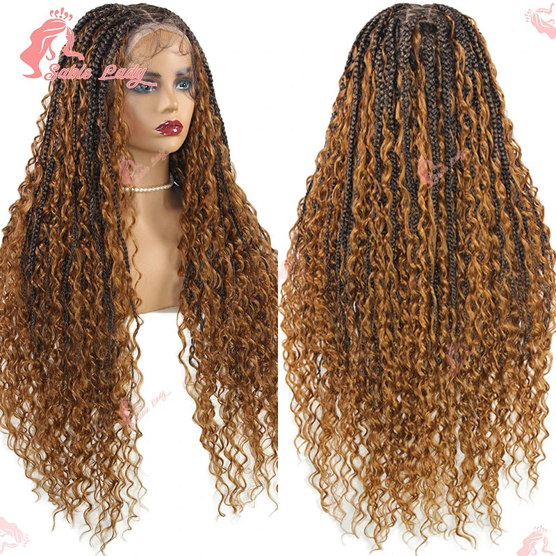 Synthetic Bohemian Goddess Braided Wigs, 32" Full Lace Wig Braid African Knotless Box Braids - Britica's Beauty On The Go